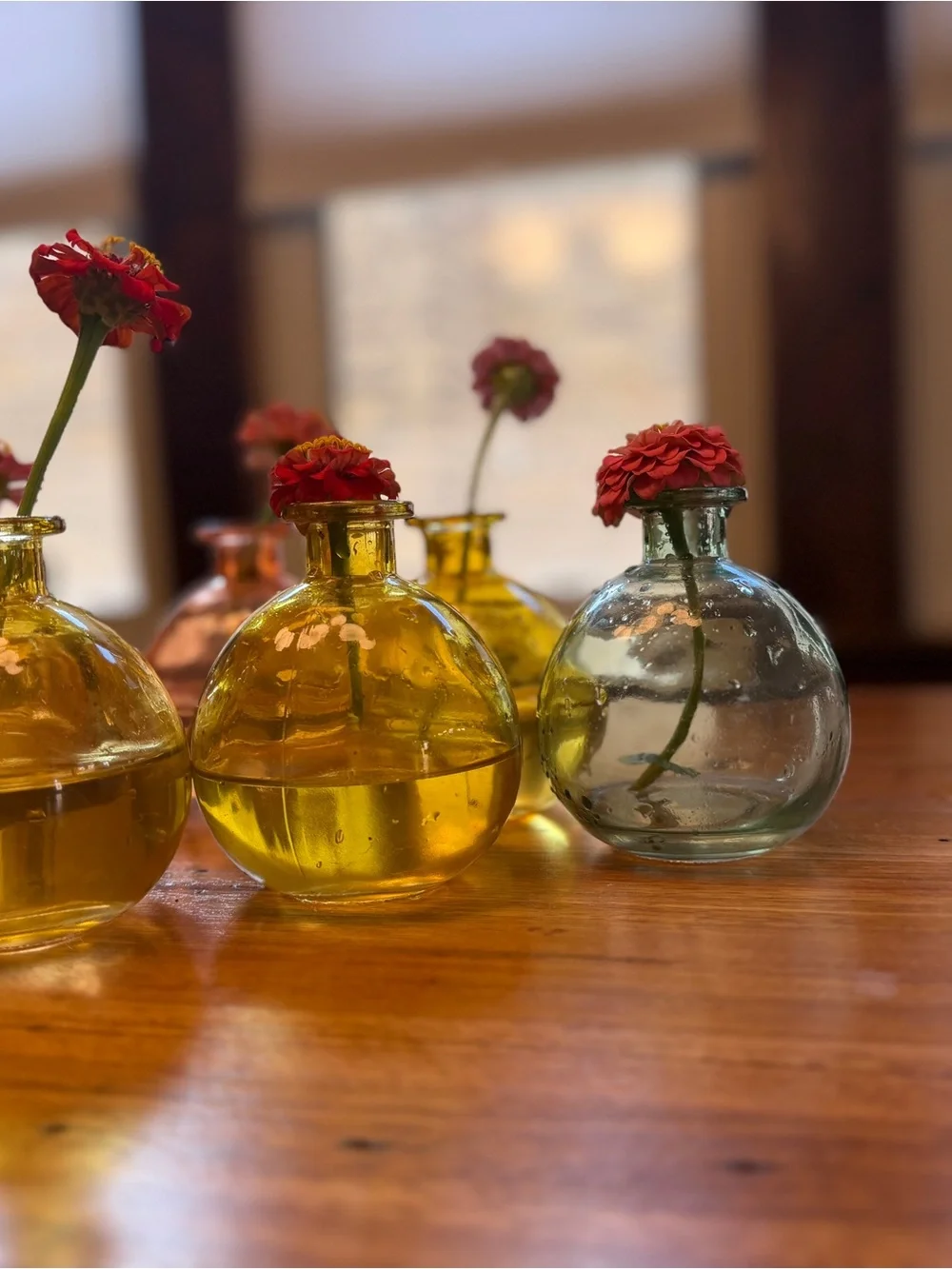 Art Glass Bud Vases - Set of 8 (Yellow, Orange, Green)